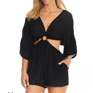 Bar III Core Solid Cut-Out Ring-Detail Tie-Back Romper